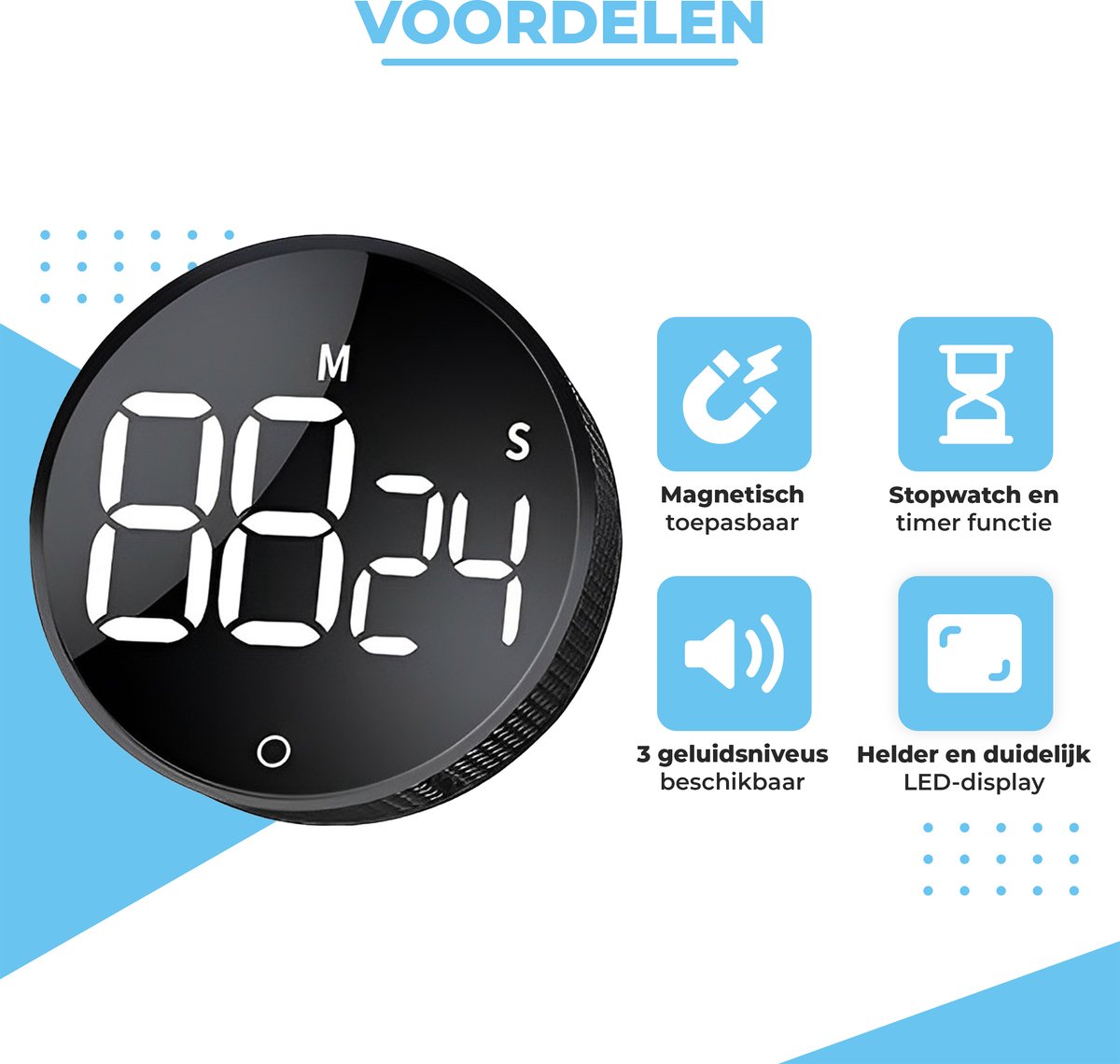 Digitale kookwekker en timer - kunststof - met magneet op