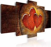 Schilderij - Een hart van hout , bruin rood , 5 luik
