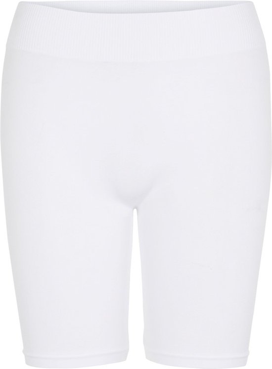Witte, naadloze biker shorts met een geribbelde tailleband.