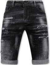 Paint Splatter Destroy Shorts Stonewash Heren - Slim Fit -1084- Zwart
