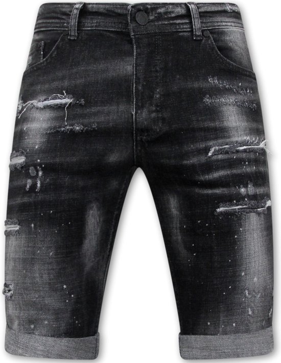 Paint Splatter Destroy Shorts Stonewash Homme - Coupe Slim -1084- Zwart