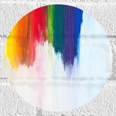 Muursticker Cirkel - Verfstrepen in de Kleuren van de Regenboog - 20x20 cm Foto op Muursticker