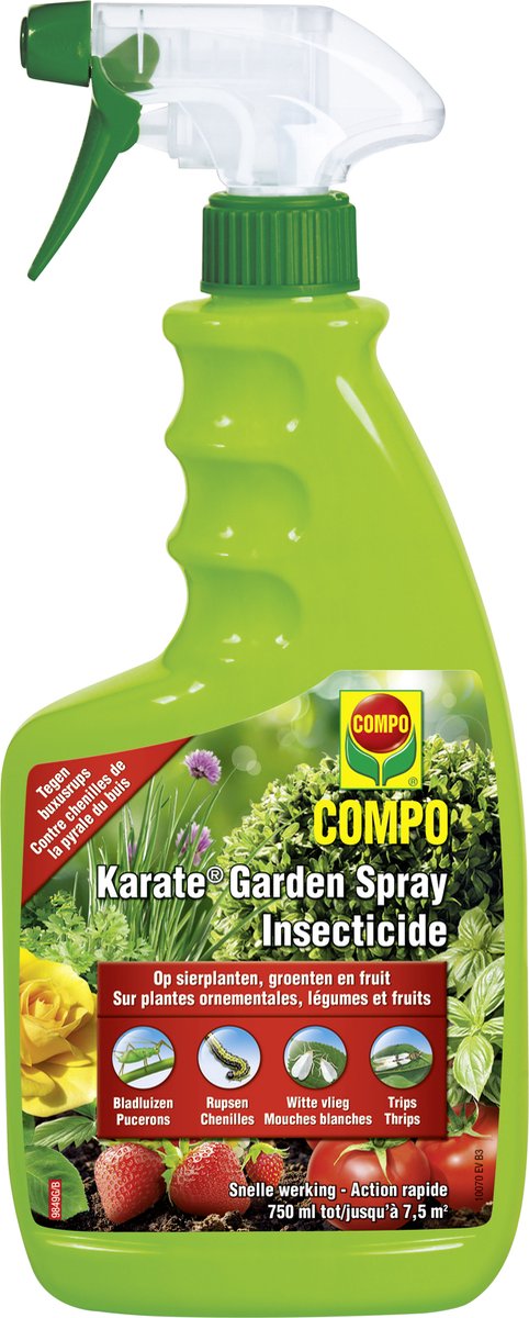 COMPO Karate Garden Spray - gebruiksklare insectenbestrijder - tegen bijtende en zuigende insecten - voor groenten, fruit en sierplanten - snelle werking - spray 750 ml (7,5 m²)
