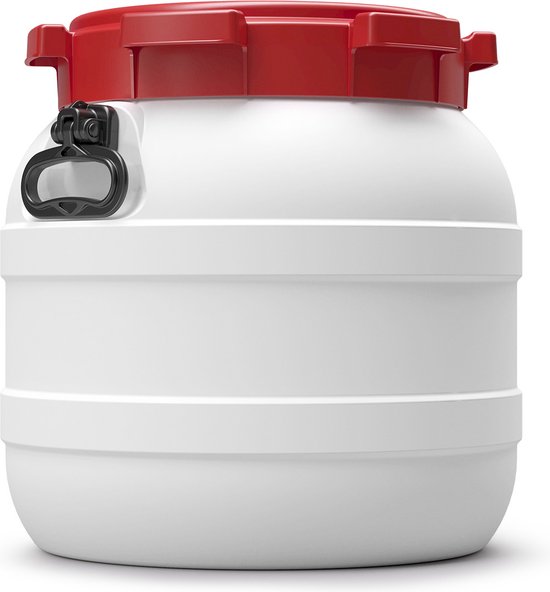 Vat Met Wijde Hals 26 L Wit Met Rood Deksel Met 2 Handvatten Vulopening D. 295 M 9000450111