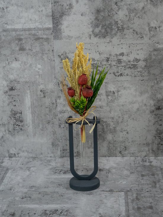 Droogbloemen & kunstbloemen - antraciet - hoogte 45 cm - glazenbuis - model 2