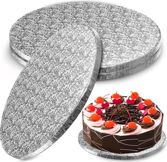 Cake board rond argent épaisseur 2 mm - différentes tailles