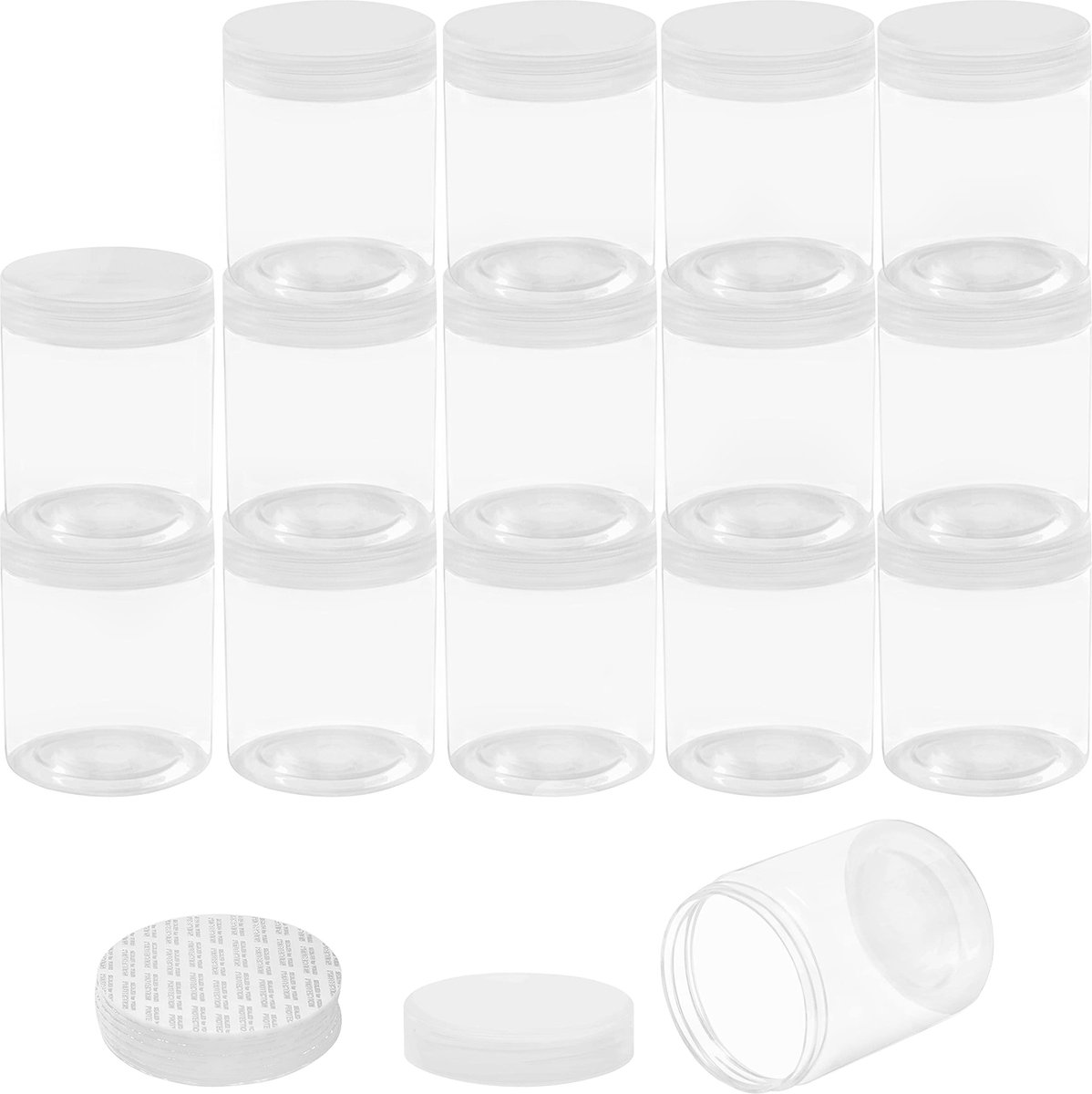 Belle Vous Helder Plastic Opslag Container Potten met Deksels (15 Pak) – 240 ml – Ronde Lege BPA Vrije Navulbare Containers Voor Slijm, Droge Keuken Specerijen, Voedsel, Fruit, Smaakmakers en Reizen