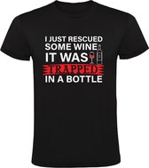 I just rescued some wine it was trapped in a bottle Heren T-shirt - wijn - fles - drank - drinken - zuipen - glas