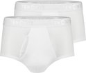 Twee witte Ten Cate slips met grijze tailleband met logo.
