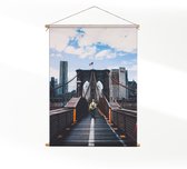 Textielposter Brooklyn Bridge New York Daglicht M (55 X 40 CM) - Wandkleed - Wanddoek - Wanddecoratie