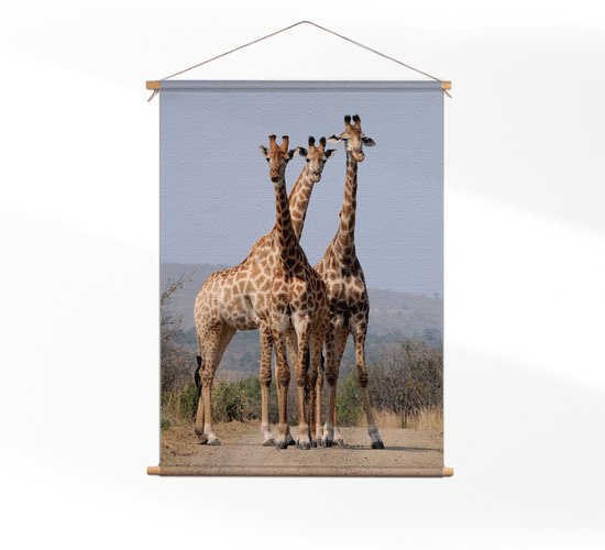 Textielposter Drie Giraffen CM) - Wandkleed - Wanddoek - Wanddecoratie