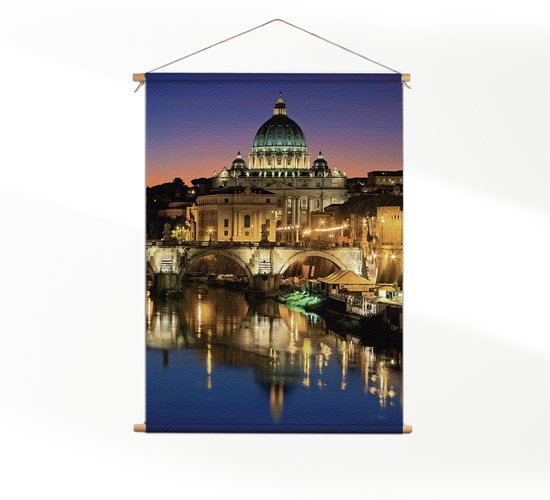 Textielposter Rivier Tiber Rome at Night XXL (165 X 120 CM) - Wandkleed - Wanddoek - Wanddecoratie