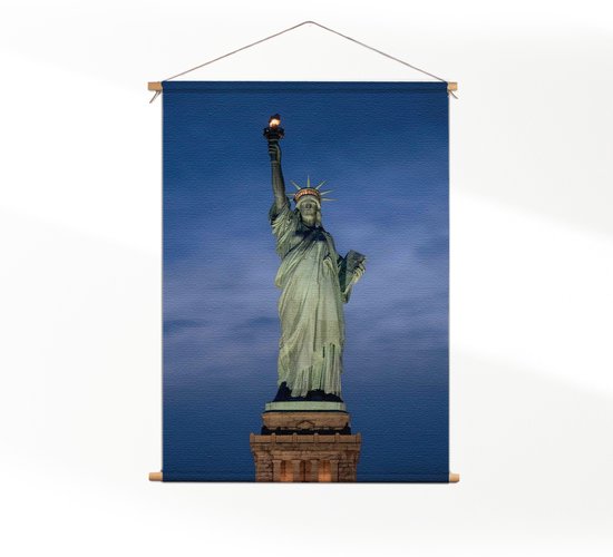 Textielposter Vrijheidsbeeld New York Donker 02 L (85 X 60 CM) - Wandkleed - Wanddoek - Wanddecoratie