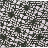 Vlag - Zwart Patroon van Vakken en Bloemen op Wit - 50x50 cm Foto op Polyester Vlag
