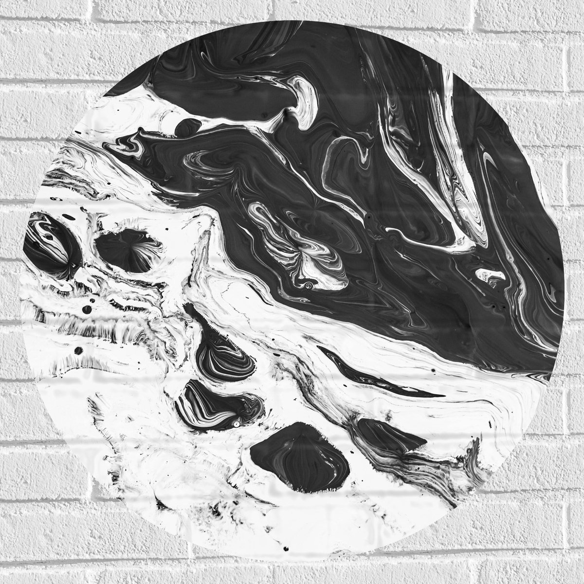 Muursticker Cirkel - Zwart met Wit Gemixte Verf - 70x70 cm Foto op Muursticker
