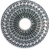 Dibond Muurcirkel - Witte Achtergrond met Zwart Gekleurde Cirkels Vol Patronen - 50x50 cm Foto op Aluminium Muurcirkel (met ophangsysteem)