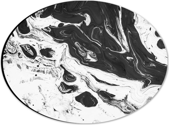 Dibond Ovaal - Zwart met Wit Gemixte Verf - 28x21 cm Foto op Ovaal (Met Ophangsysteem)