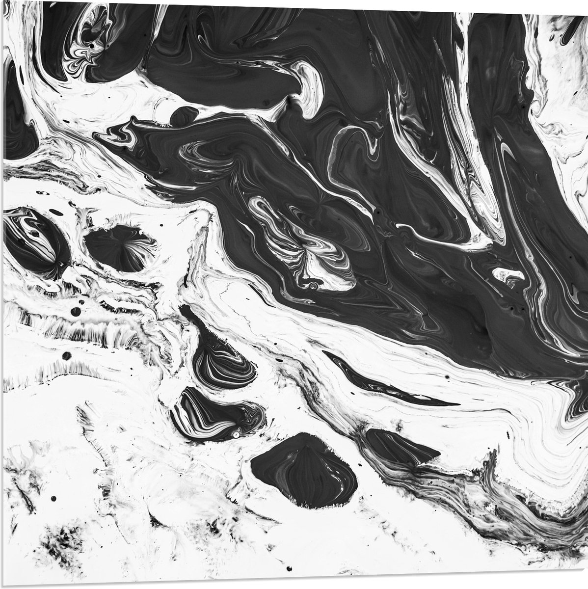 Acrylglas - Zwart met Wit Gemixte Verf - 80x80 cm Foto op Acrylglas (Met Ophangsysteem)