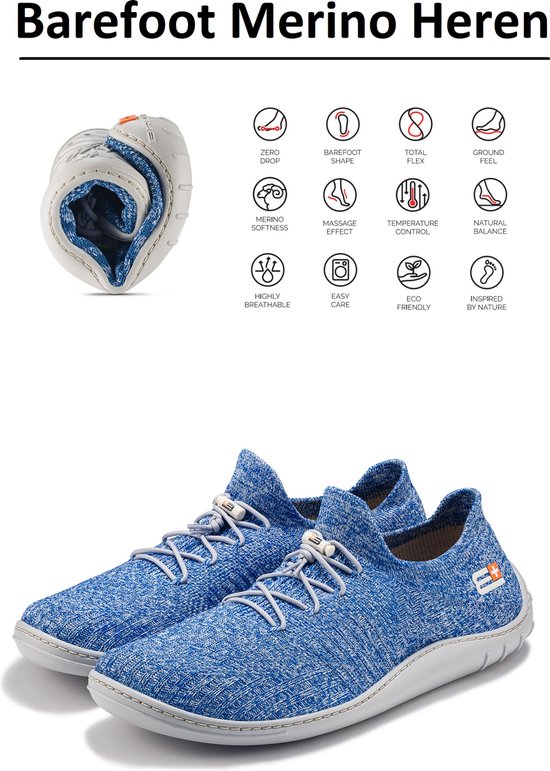 Brubeck Barefoot schoenen met merino wol Heren - natuurlijk comfort - Jeansblauw - 44
