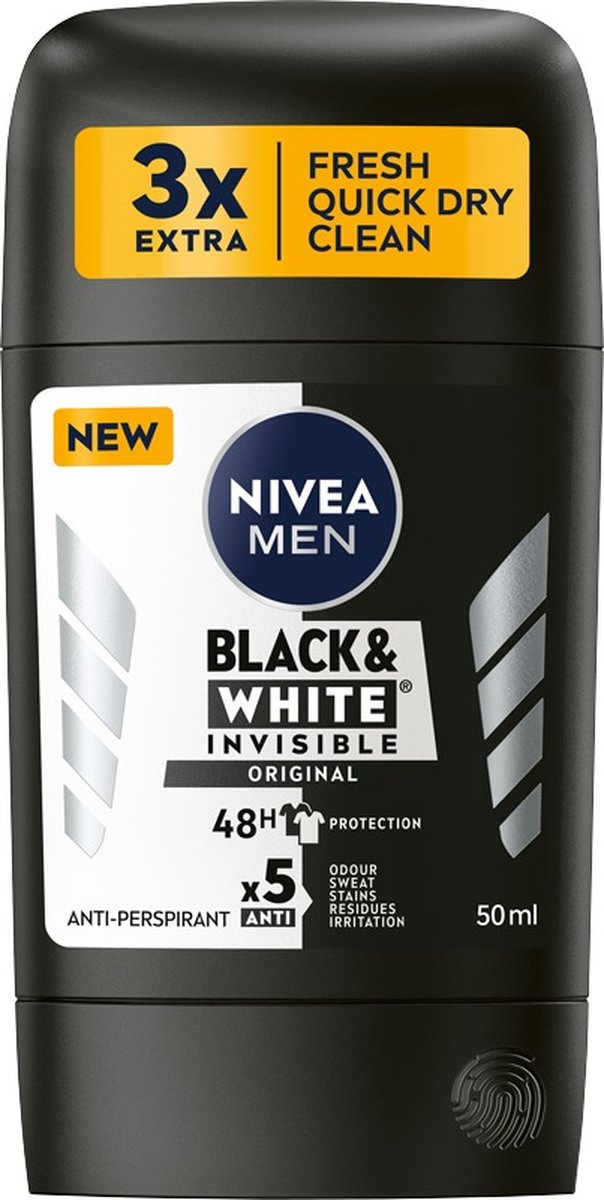 Mannen Black&White Invisible Original anti-transpirant stick 50ml