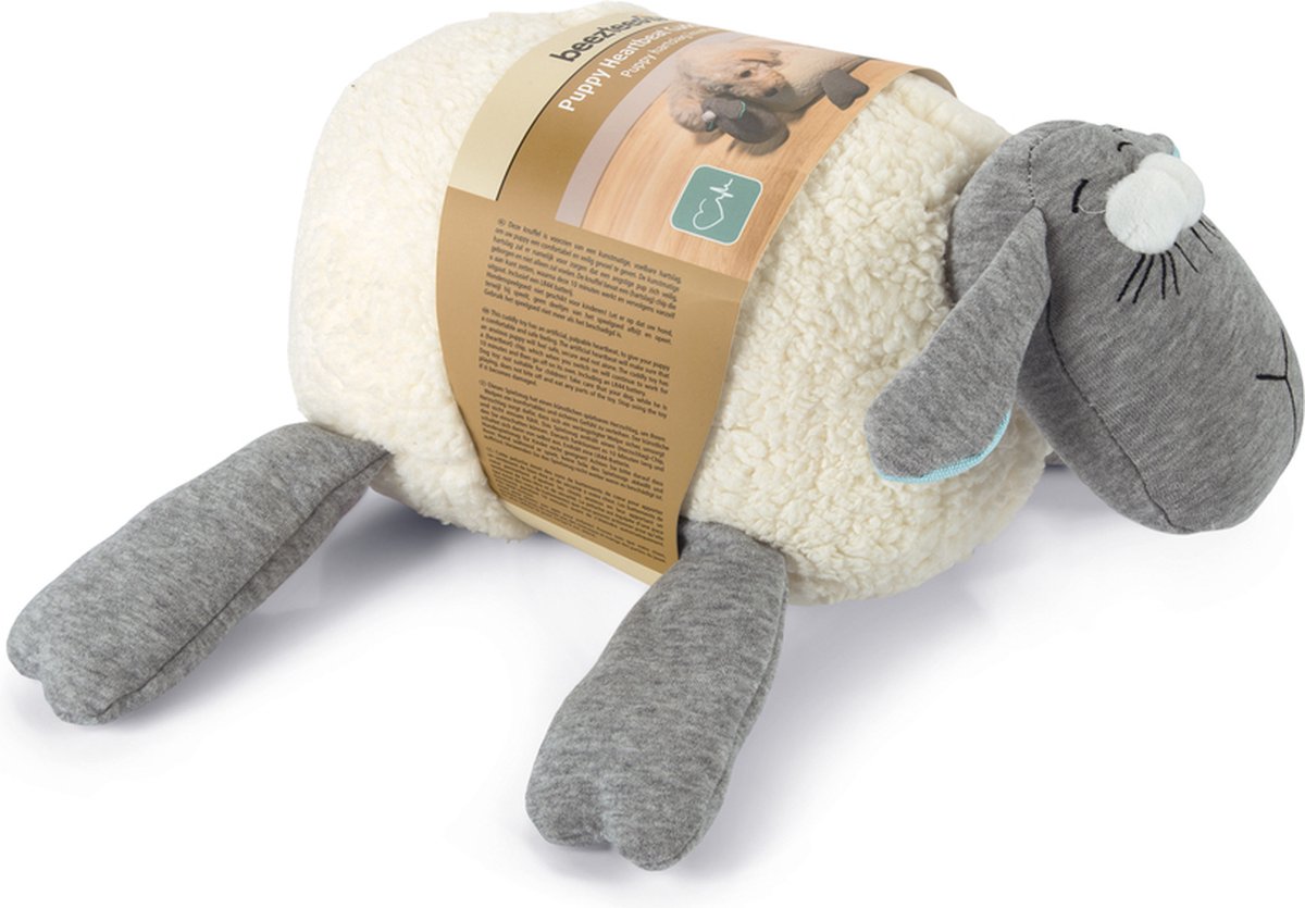 Beeztees Puppy Heartbeat - Puppyknuffel - Puppy speelgoed - Hondenknuffel voor Puppy - Knuffel met Hartslag - Wit/Grijs - 35x20x14 cm thumbnail 6