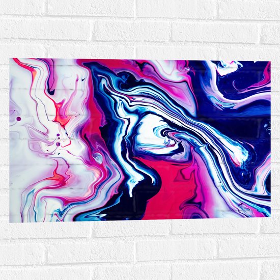 Muursticker - Verfmix van Felle Kleuren Roze en Blauw - 75x50 cm Foto op Muursticker