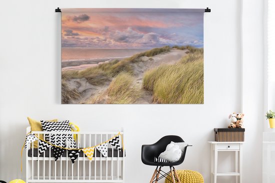 Wandkleed - Wanddoek - Strand - Zee - Duin - Zonsondergang - 180x120 cm - Wandtapijt