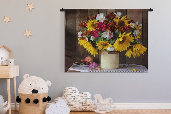 Tenture murale - Tissu mural - Fleurs - Couleurs - Nature morte - 120x90 cm - Tapisserie