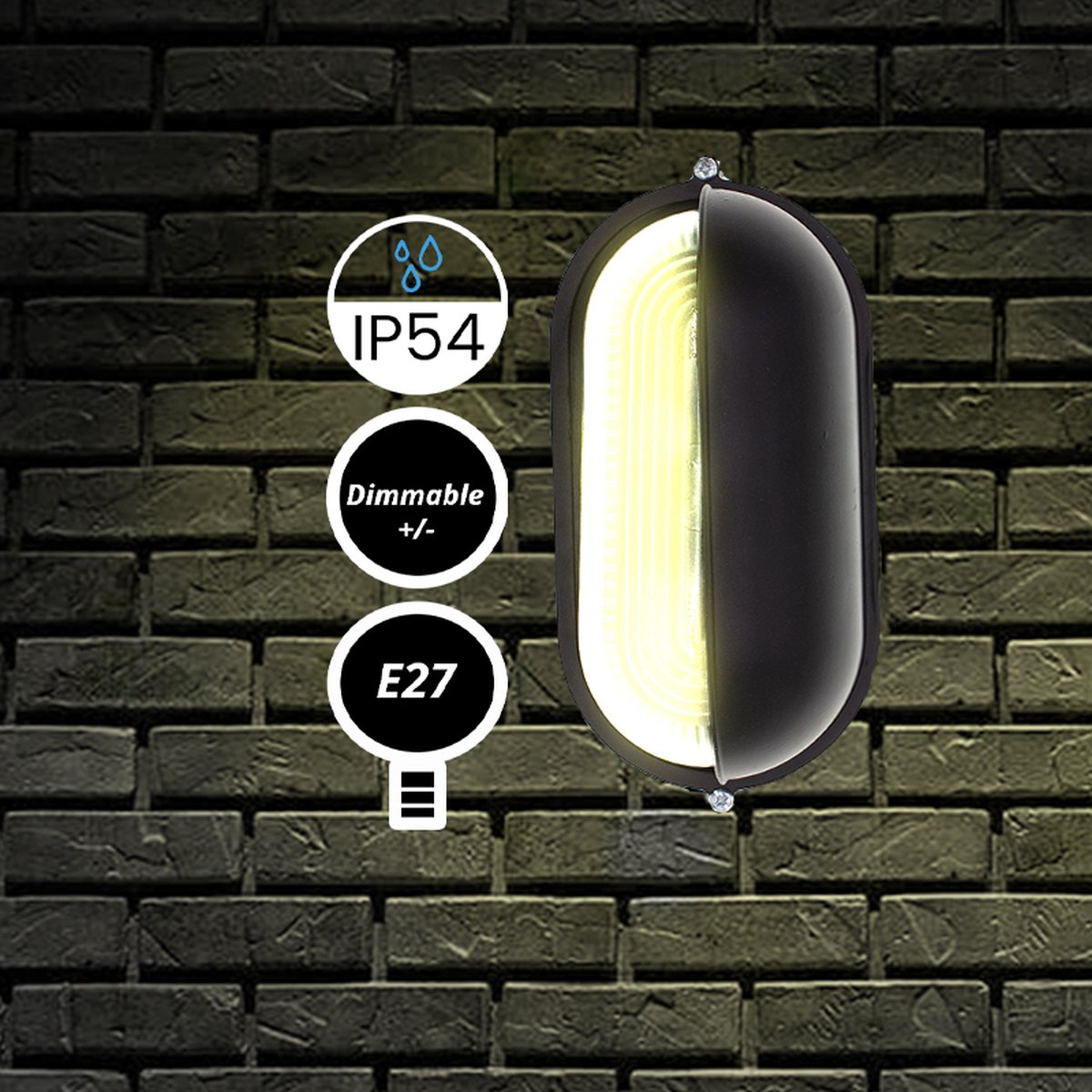 BULLEYE LAMP | Wand lamp | Plafond lamp | E27 fitting | IP54 | MAX. 60W | Eyelid | + LED E27 4000K lichtbron