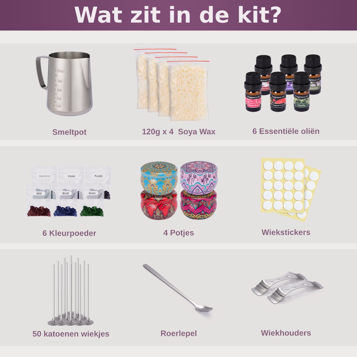 Candilio Kaarsen maken set - Zelf geurkaarsen maken - Inclusief 6 kleuren & 6 geuren - Kerstcadeau - Soja Wax — afbeelding 2