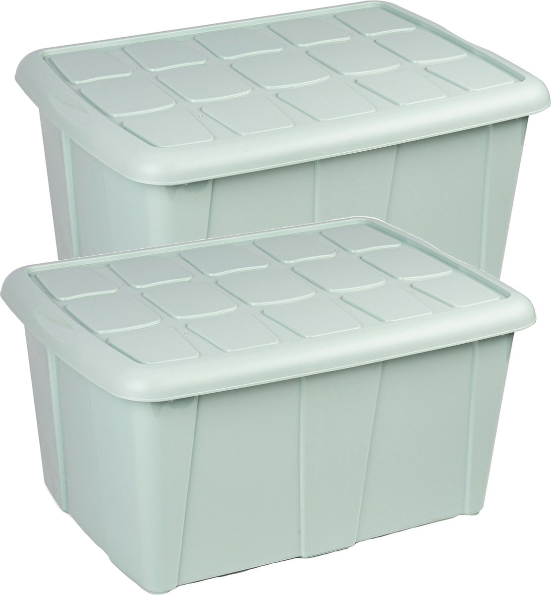 Plasticforte Opslagbox met deksel - 2x - Mintgroen - 60L - kunststof - 63 x 46 x 32 cm - Opbergbox