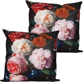 Anna's collection coussin d'extérieur fleur - 2x - rose/noir - 60 x 60 cm - Résistant à Water et aux UV