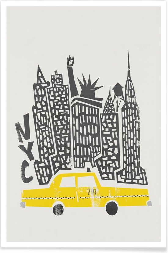 JUNIQE - Poster New York Cityscape -20x30 /Geel & Grijs