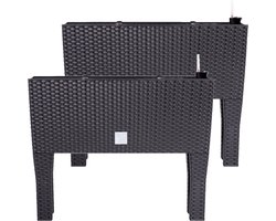 Prosperplast Bloembak/plantenbak op poten Rato - 2x stuks - met irrigatiesysteem - antraciet - 60 x 25 x 46 cm