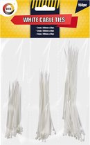 150x stuks Kabelbinders tie-wraps in het wit van 10-15-19 cm gemaakt van kunststof - 2 mm breed - snoeren bindmateriaal