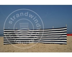Strand Windscherm Marine Blauw - Wit - 6 meter Sterk Dralon met 2 Delige Houten Stokken 180 cm - Inclusief houten hamer