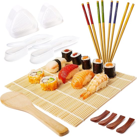 Sushi Set, 9 Stuks Bamboe Sushi Making Kit, inclusief 2 bamboe