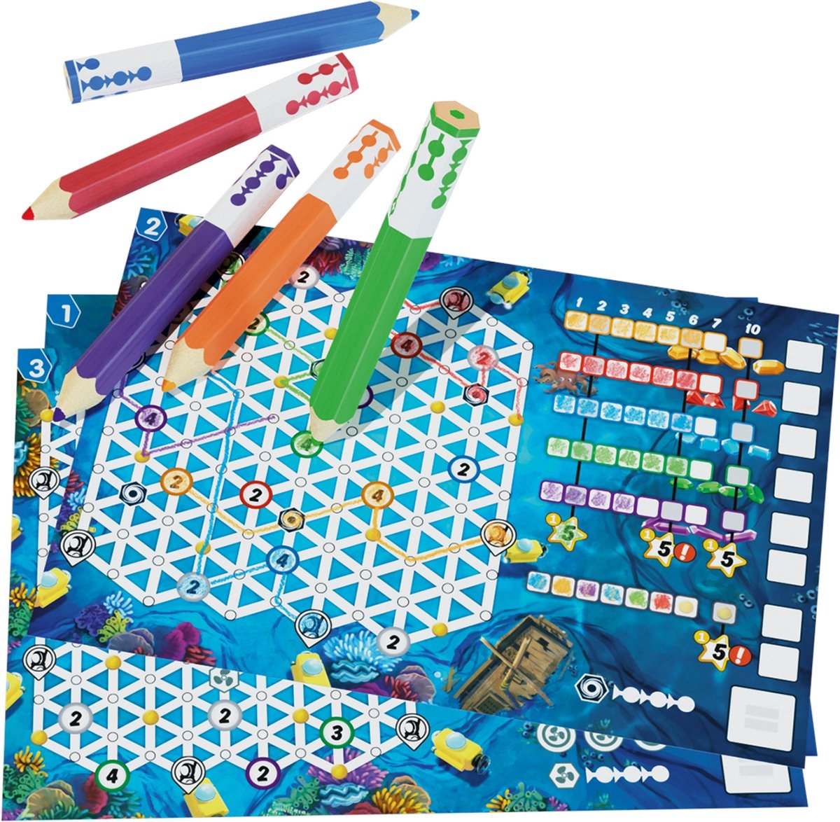 999 Games - Pick a Pen - Riffen - Dobbelspel - Dobbelen met potloden - Scorevellen van 3 verschillende niveaus - Gezelschapsspel - Familiespel - Klein cadeautje - bevat spelregels in NL en EN — afbeelding 7