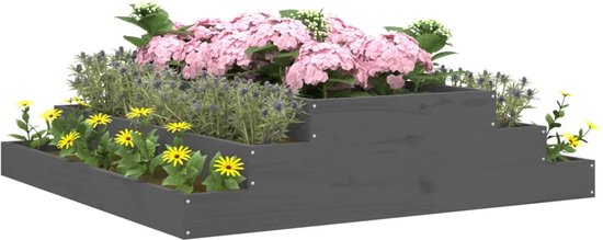 vidaXL Jardinière surélevée Grijs - 110 x 110 x 27 cm - Bois de pin Massief - Pot de fleur