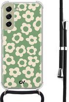 Casevibes - Telefoonhoesje met koord - Geschikt voor Samsung S21 FE - Retro Cute Flowers - Groen - Bloemen