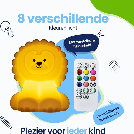 Kadoing® Leeuw Nachtlamp (Groot) - met Tikfunctie en Afstandsbediening - Oplaadbaar - Katten LED Lamp - Babyshower - Baby - Verjaardag Kinderen - Kinderkamer - Kinderspeelgoed - Speelgoed Cadeau - Bedlamp - Kinderlamp van Kadoing — afbeelding 4