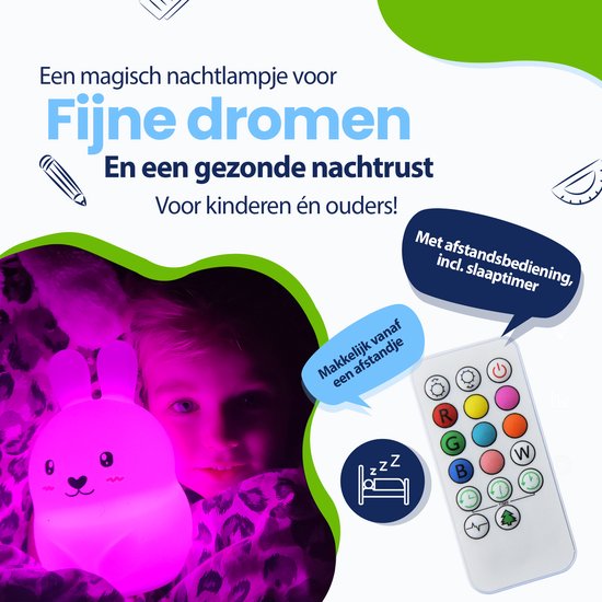 Kadoing Konijn Nachtlamp (Groot) met Afstandsbediening - Konijntje Kinderlamp Oplaadbaar - 18.7cm Hoog