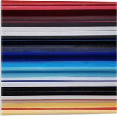 Acrylglas - Strepen in het Rood, Geel, Blauw en Grijs - 50x50 cm Foto op Acrylglas (Met Ophangsysteem)
