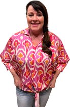 Shirt met vleermuismouw print roze oranje 1 maat draagbaar tot maat 46