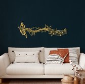 Wanddecoratie |Vlinder- en Melodienoten / Butterfly and Melody Notes | Metal - Wall Art | Muurdecoratie | Woonkamer | Buiten Decor |Gouden| 118x40cm