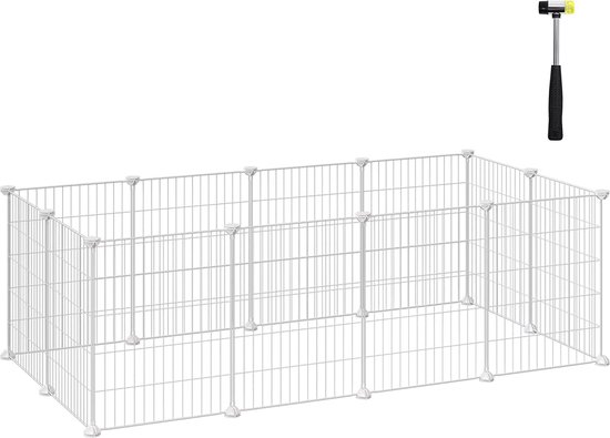 Relaxdays DIY ren kunststof, uitbreidbaar dierenren voor knaagdieren, HBD: 47 x 110 x 110 cm, kunststof en metaal, wit