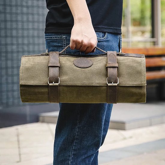 HEZHEN Sac à couteaux | Enroulable | Pour 12 couteaux + 2 tirettes | Sac pour couteaux - Sac de chef - Sac de chef - Sac de chef - Porte-couteaux - Etui à couteaux