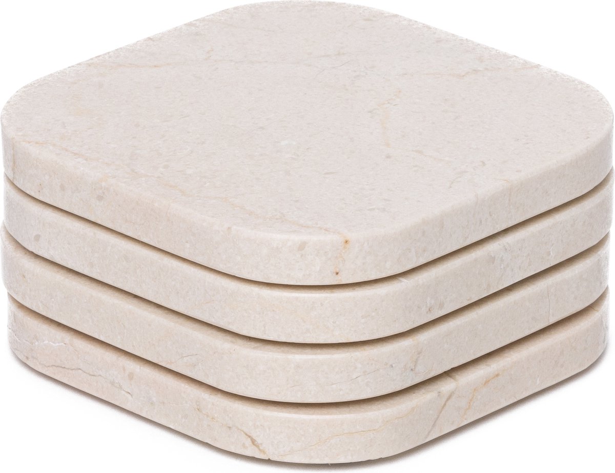 Onderzetter marmer - organisch - beige set van 4 stuks - 10x10x1cm