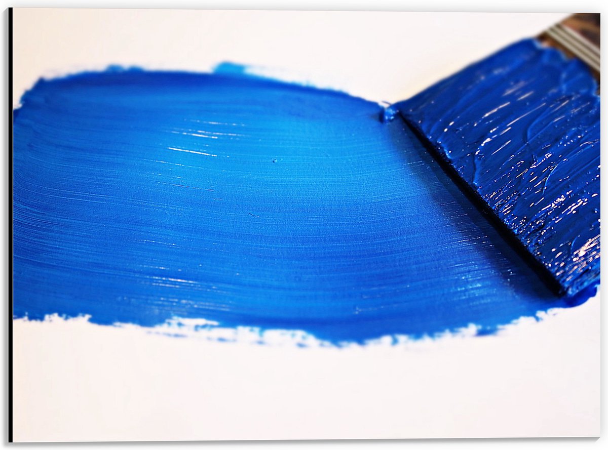 Dibond - Blauwe Verf Streep op Witte Achtergrond - 40x30 cm Foto op Aluminium (Wanddecoratie van metaal)