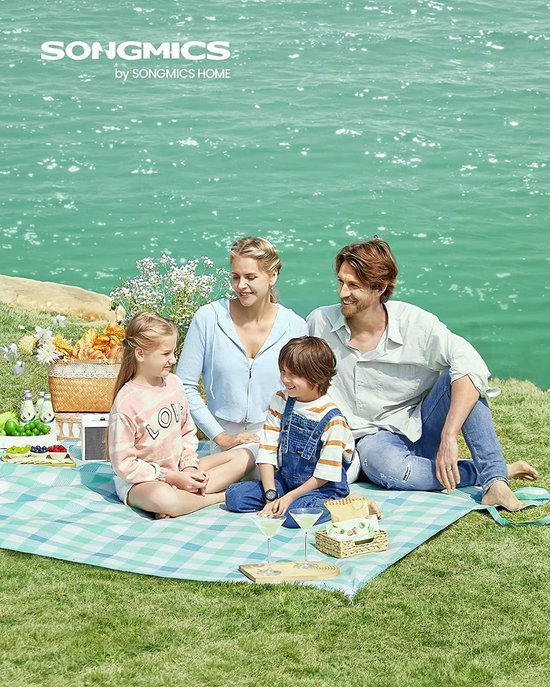 Picknickdeken, 200 x 200 cm, met 4 grondankers, groot, campingdeken, voor park, tuin, strand, waterdicht, opvouwbaar, groen-wit — afbeelding 3